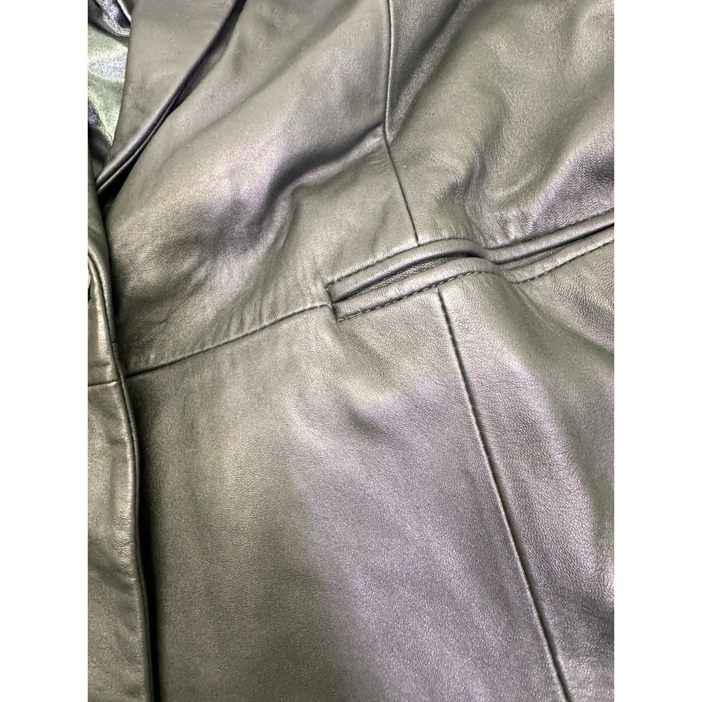 Denim and Company button up Leather Jacket Womens XL Lined Green western city - Picture 6 of 8
